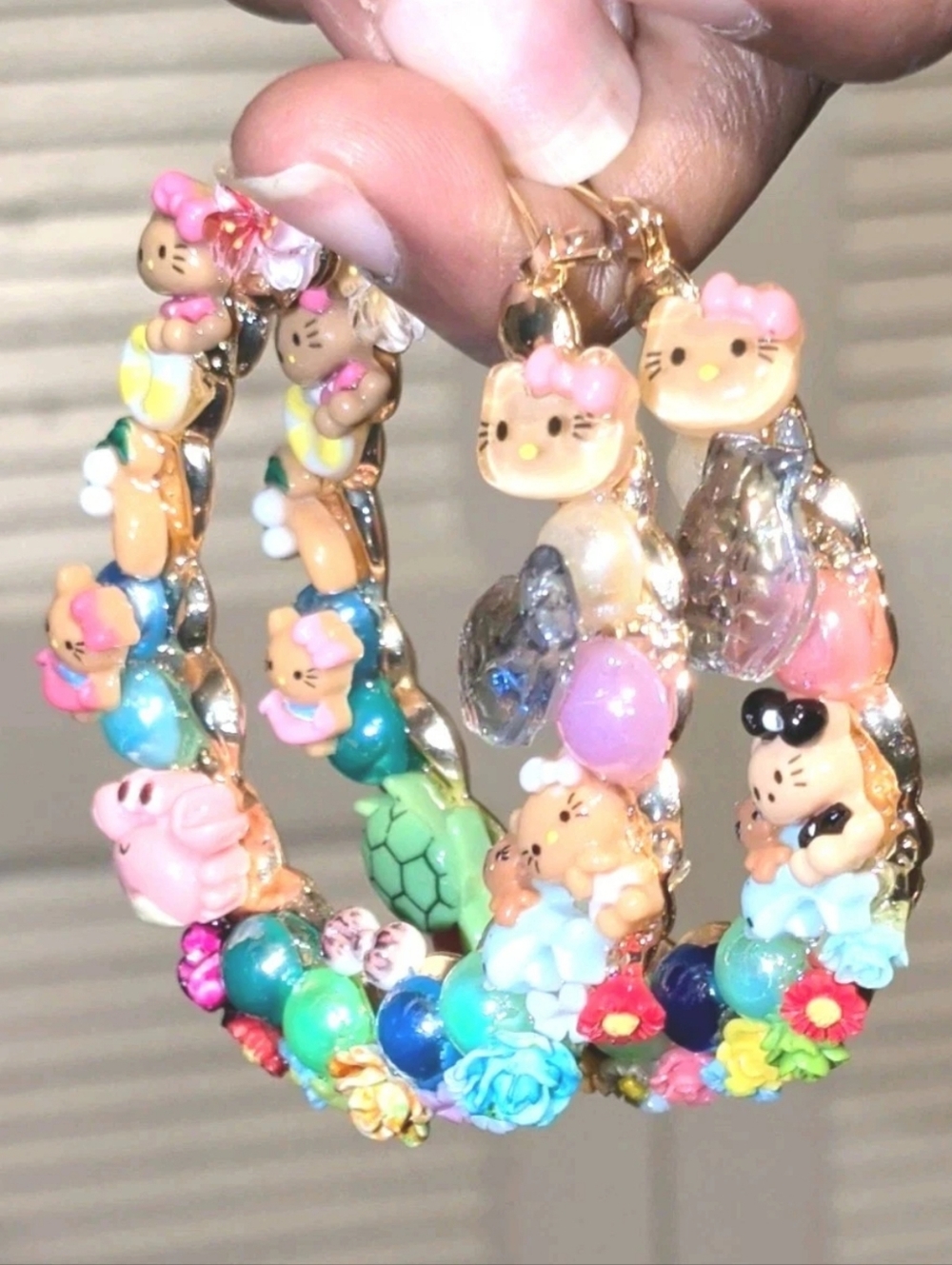 Kitty Under The Sea Hand Crafted Large Hoop Earring - Picture 16 of 17